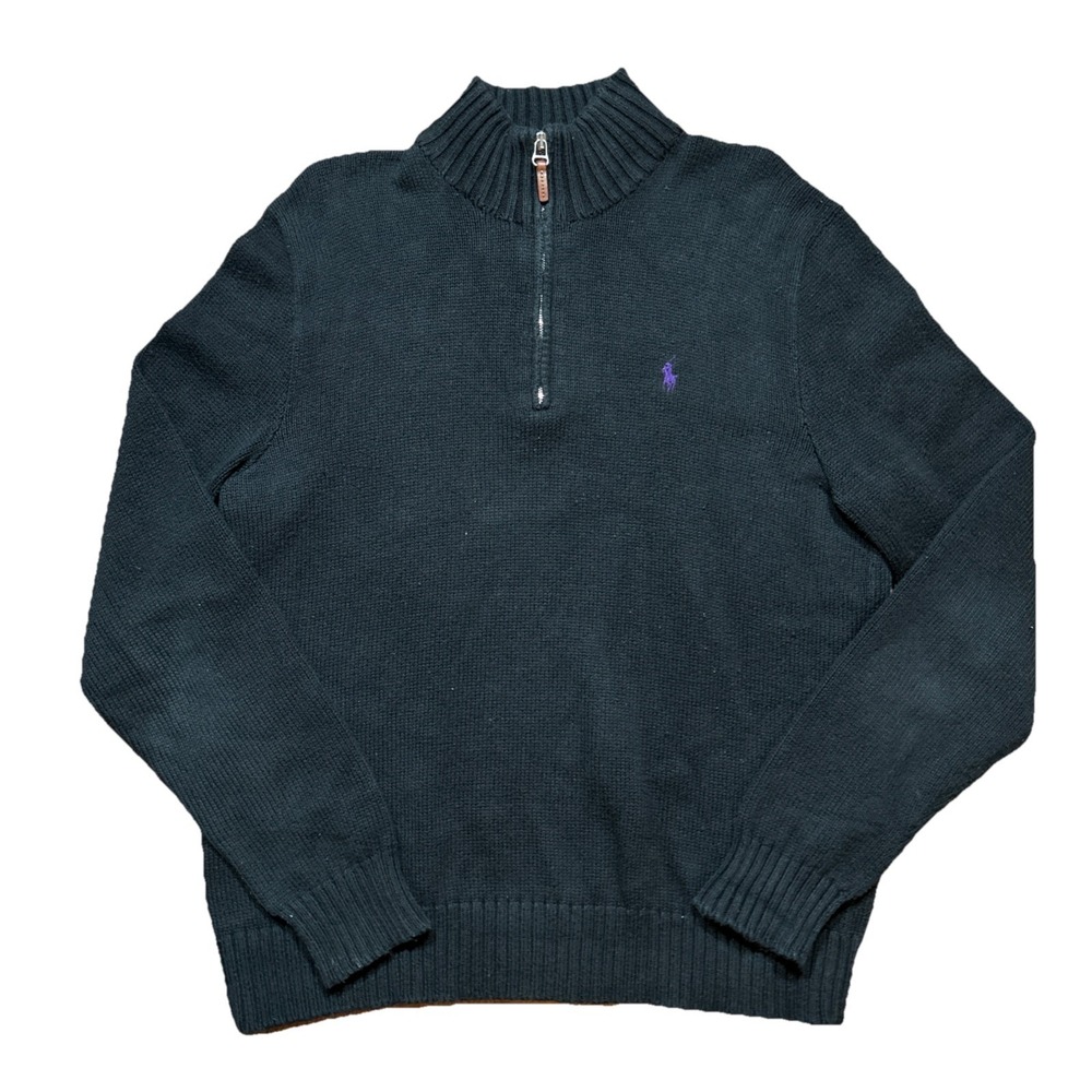 Vintage Polo Ralph‎ Lauren 1/4 Zip Pullover Sweater Mens Large Black Pima Cotton